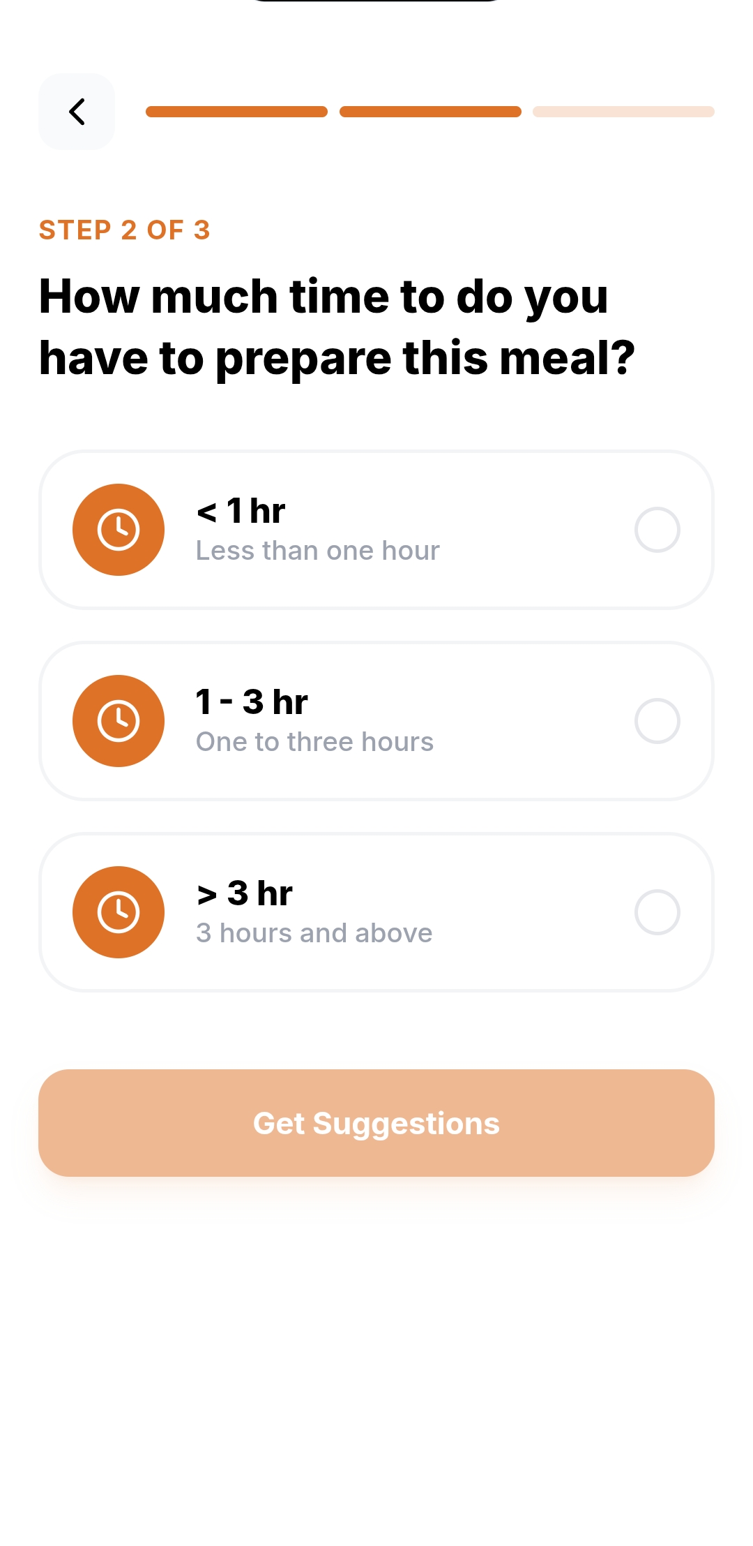 Prepare Now — Step 2: How much time do you have? Less than 1 hour, 1–3 hours, or 3+ hours